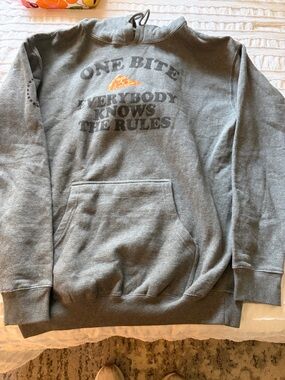 Men’s Gray Pullover Hoodie with 'One Bite' Pizza Graphic
